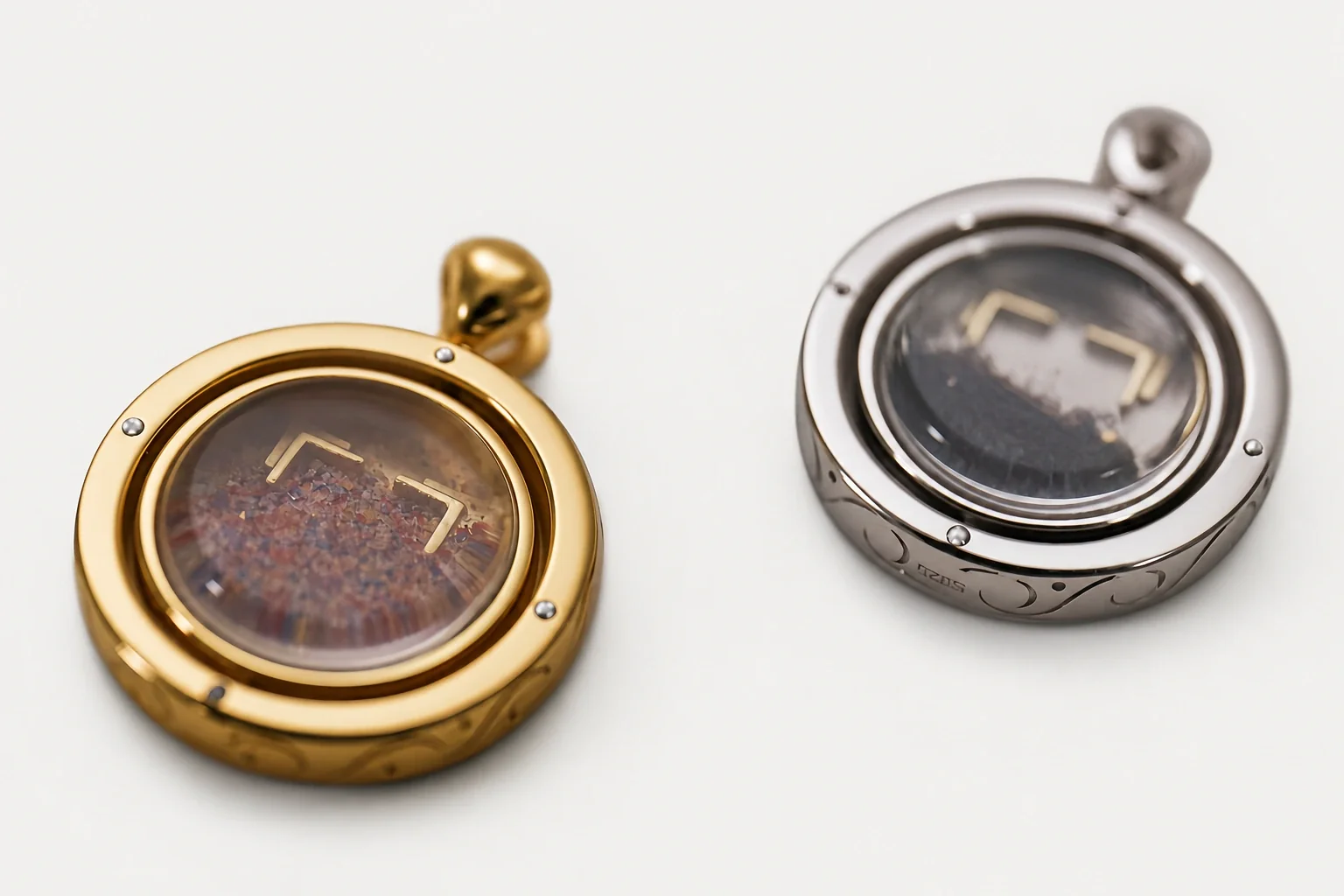 Sapphire Dome in gold and silver, with blessed sand visible beneath the glass